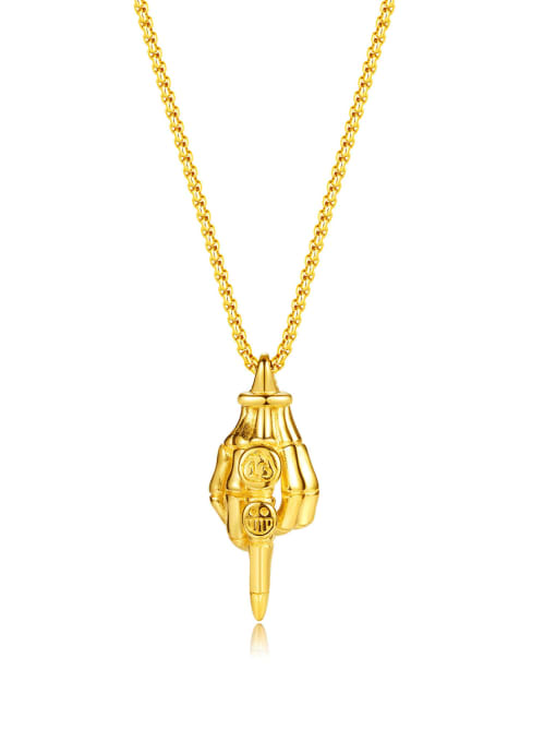2231 Gold pendant + Pearl Chain 3*55cm] Titanium Steel Skull Smiley Hip Hop Necklace